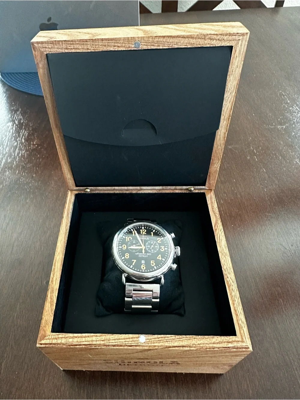 Shinola Runwell for Neiman Marcus Black Chronograph with Yellow Numerals